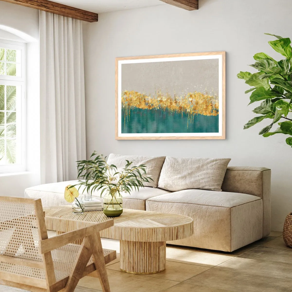 Affiche dans un chêne clair - Poster - La frontière dorée - 100x70 cm