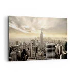 Impression sur toile - Image sur toile - Panorama de la ville avec vue sur l'Empire State Building - 120x80cm - New York tissé de gris - Décoration murale moderne pour le salon et la chambre ARTTOR