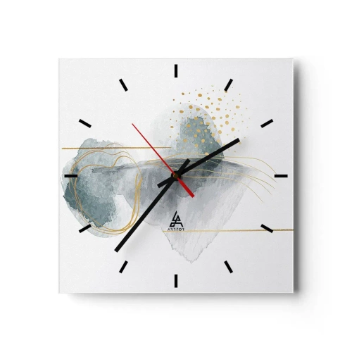 Horloge murale - Pendule murale - Une composition abstraite dans des tons turquoise et or. - 30x30cm - À propos de la relation entre le gris et l'or - Décoration murale moderne pour le salon et la chambre ARTTOR