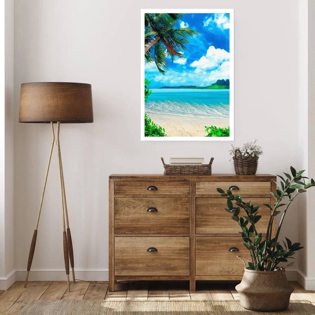 Affiche - Poster - Plage tropicale avec palmiers et mer azur - 50x70cm - L'azur des tropiques - Décoration murale moderne pour le salon et la chambre ARTTOR