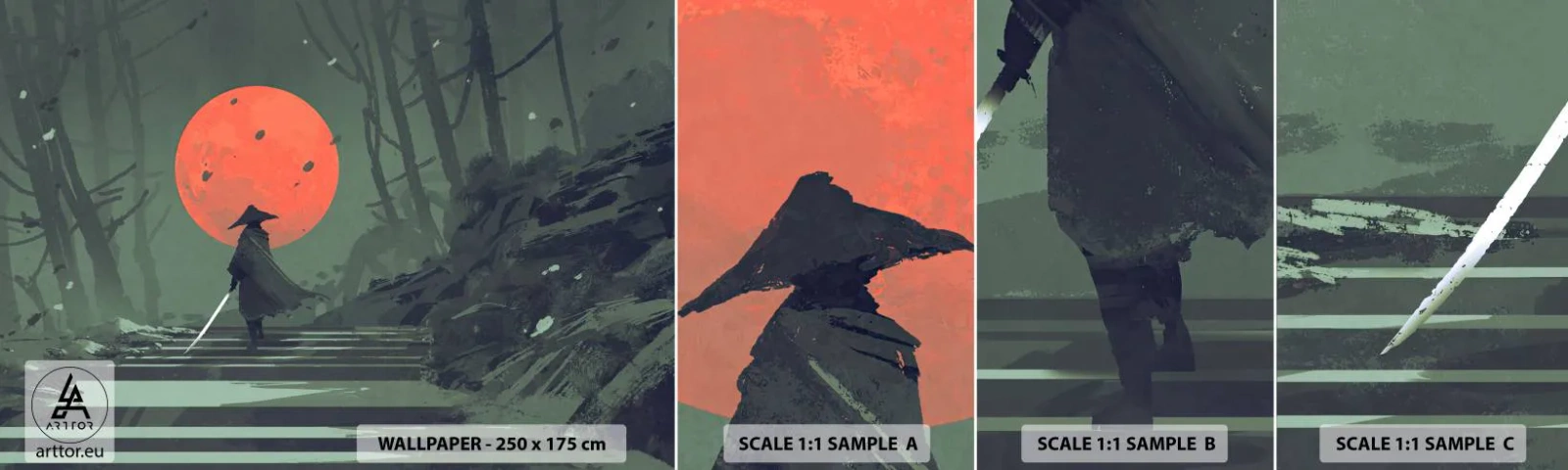 Échantillon De Papier Peint Standard Eco - Guerrier de la lune rouge - Abstraction, Fantaisie, Guerrier - 100x30 cm