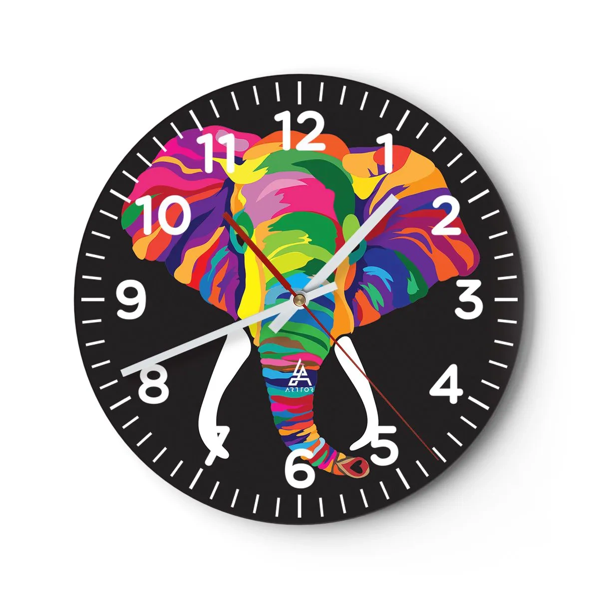 Horloge murale - Pendule murale - L'éléphant qui aimait se baigner dans un arc-en-ciel - 40x40 cm