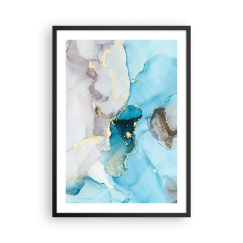 Affiche dans un cadre noir - Poster - Une composition abstraite dans des tons de bleu avec de délicats accents dorés. - 50x70cm - Etude de la rencontre gris et turquoise - Décoration murale moderne pour le salon et la chambre ARTTOR