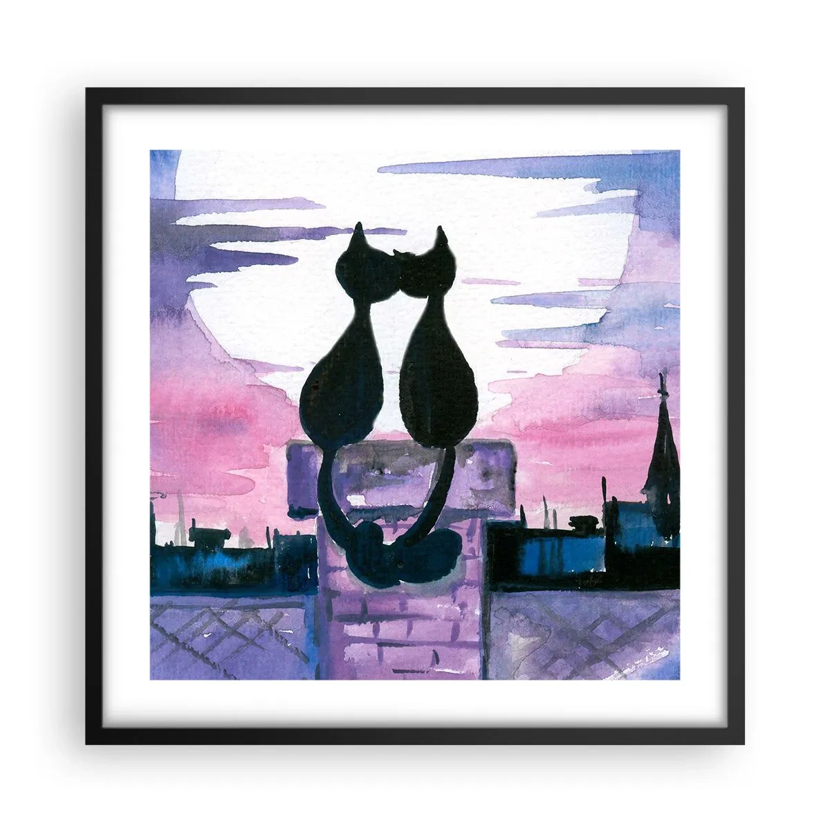 Affiche dans un cadre noir - Poster - Rendez-vous sous la lune - 50x50 cm