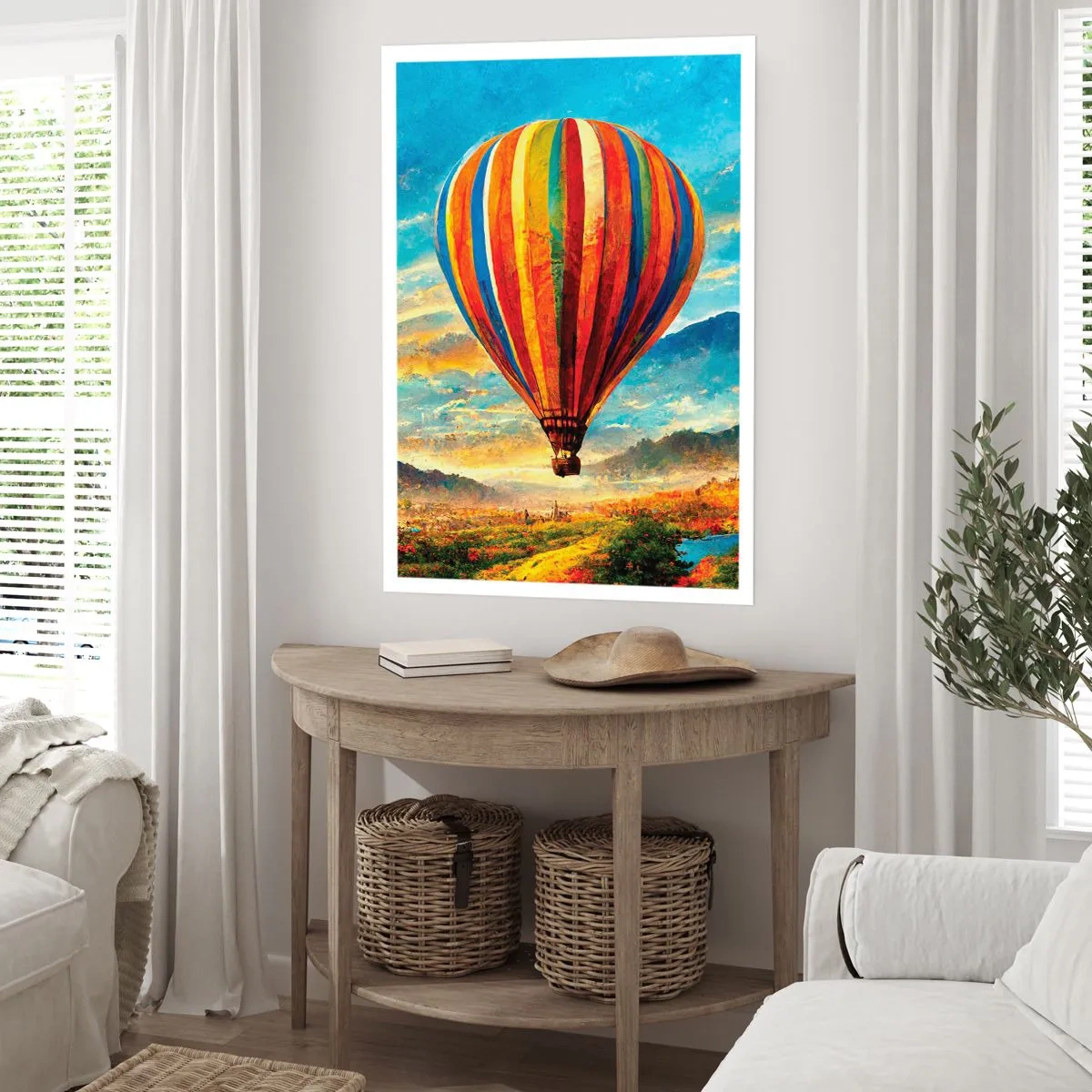 Affiche - Poster - Un ballon coloré au-dessus d'un paysage pittoresque - 50x70cm - Dans le silence on voit mieux - Décoration murale moderne pour le salon et la chambre ARTTOR