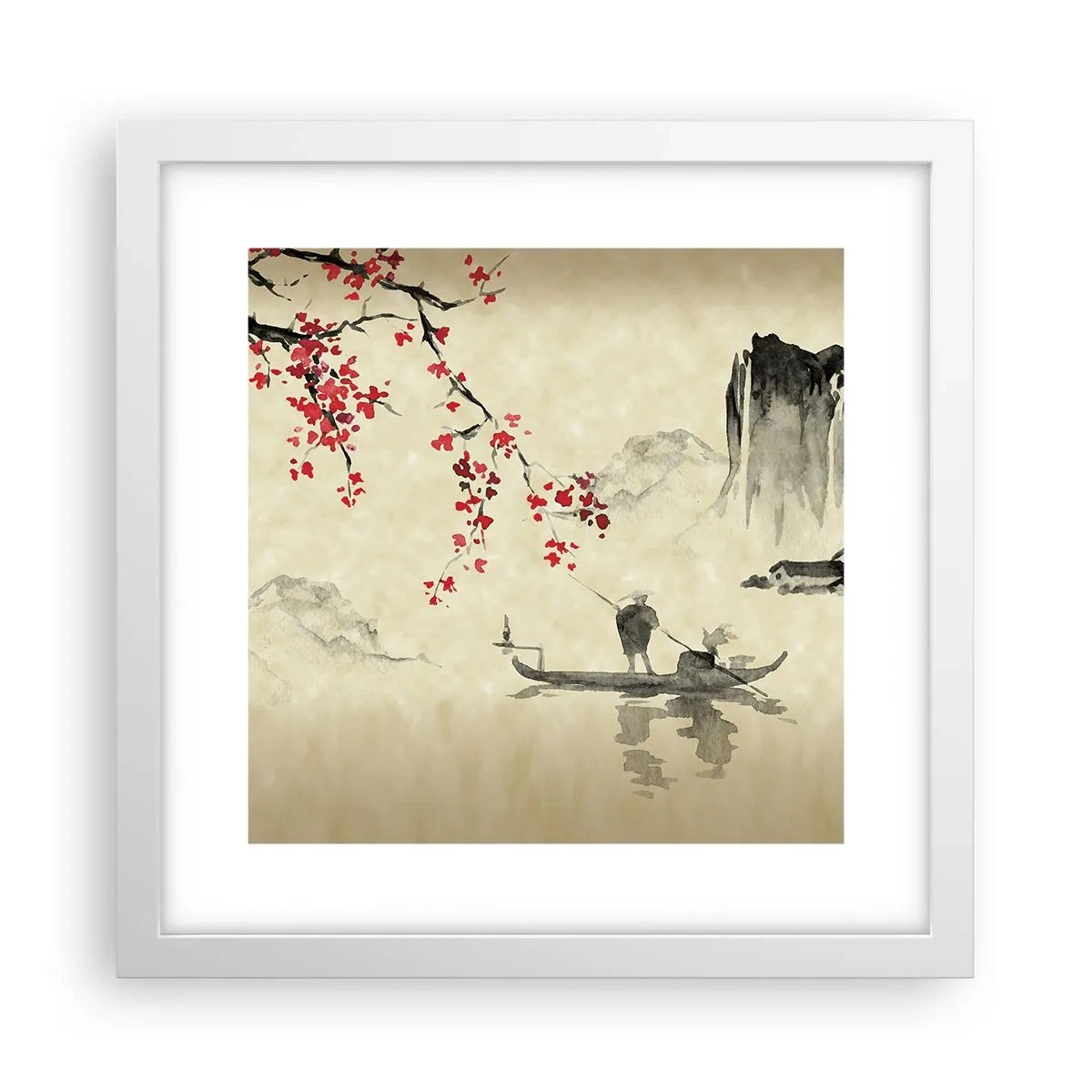 Affiche dans un cadre blanc - Poster - Au pays des cerisiers en fleurs - 30x30 cm