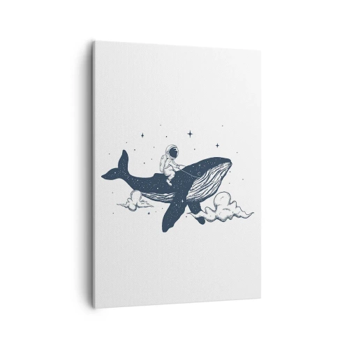 Impression sur toile - Image sur toile - Astronaute sur une baleine flottant dans l'espace - 50x70cm - Aventure spatiale - Décoration murale moderne pour le salon et la chambre ARTTOR