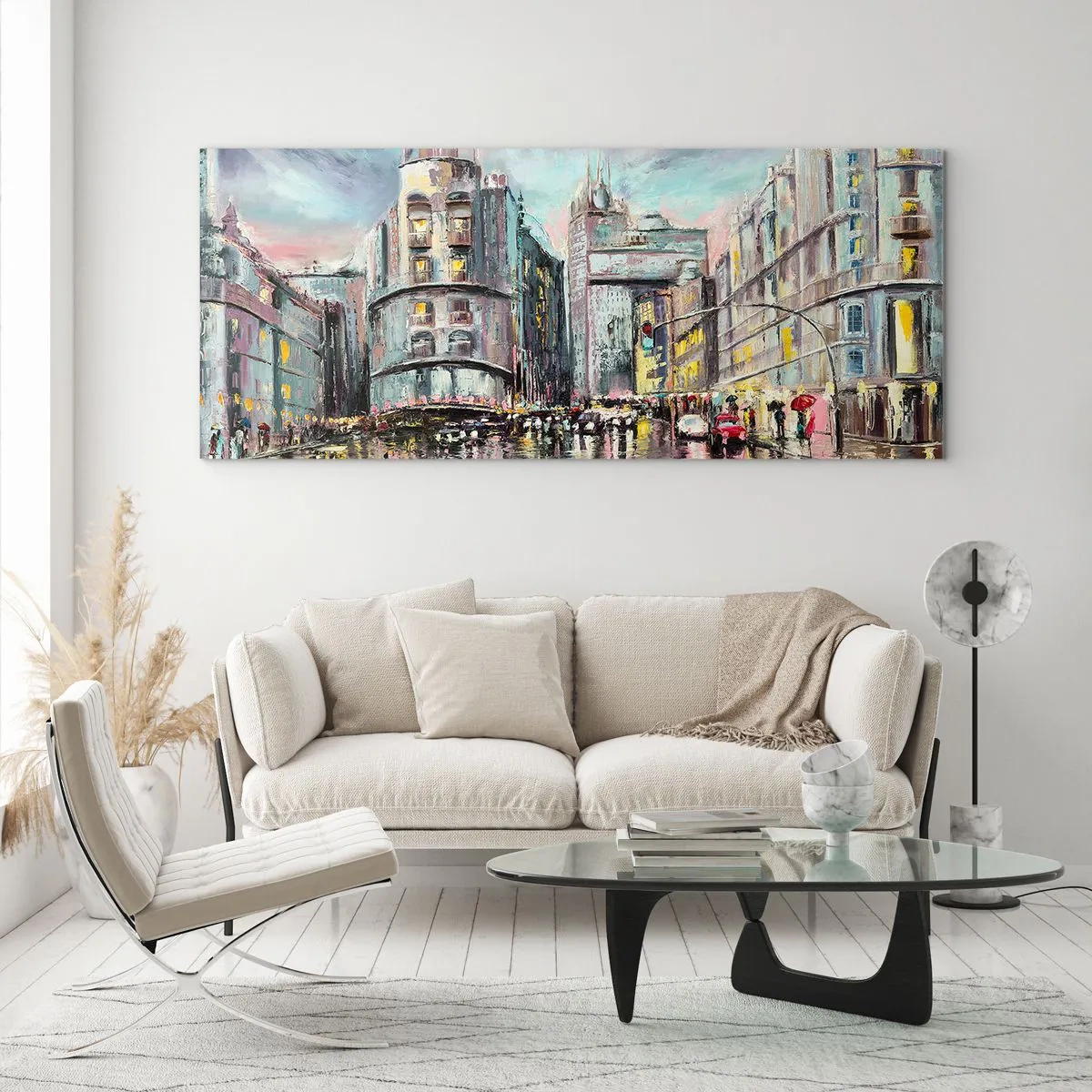 Impression sur verre - Image sur verre - Vue nocturne de la ville avec des reflets sur la rue mouillée - 160x50cm - Ce sera une soirée réussie - Décoration murale moderne pour le salon et la chambre ARTTOR