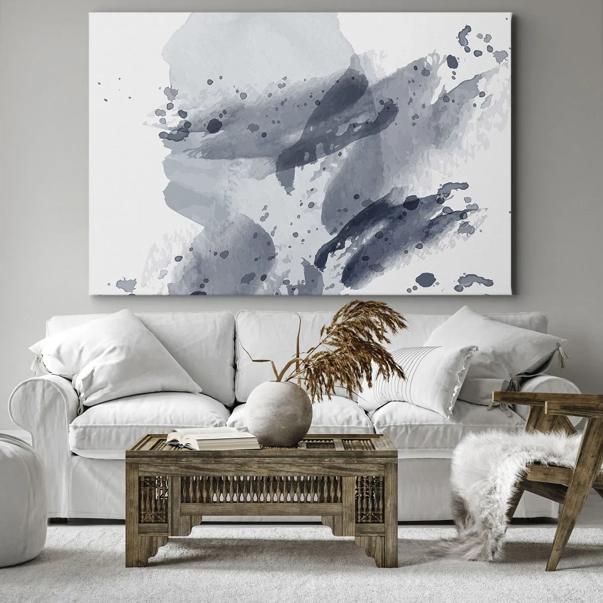 Impression sur toile - Image sur toile - Taches abstraites dans des tons bleus sur fond clair - 70x50cm - Étude de la nature de l'eau - Décoration murale moderne pour le salon et la chambre ARTTOR