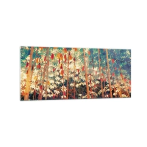 Impression sur verre - Image sur verre - Une forêt de bambous colorée aux couleurs intenses - 120x50cm - La vie secrète des feuilles - Décoration murale moderne pour le salon et la chambre ARTTOR