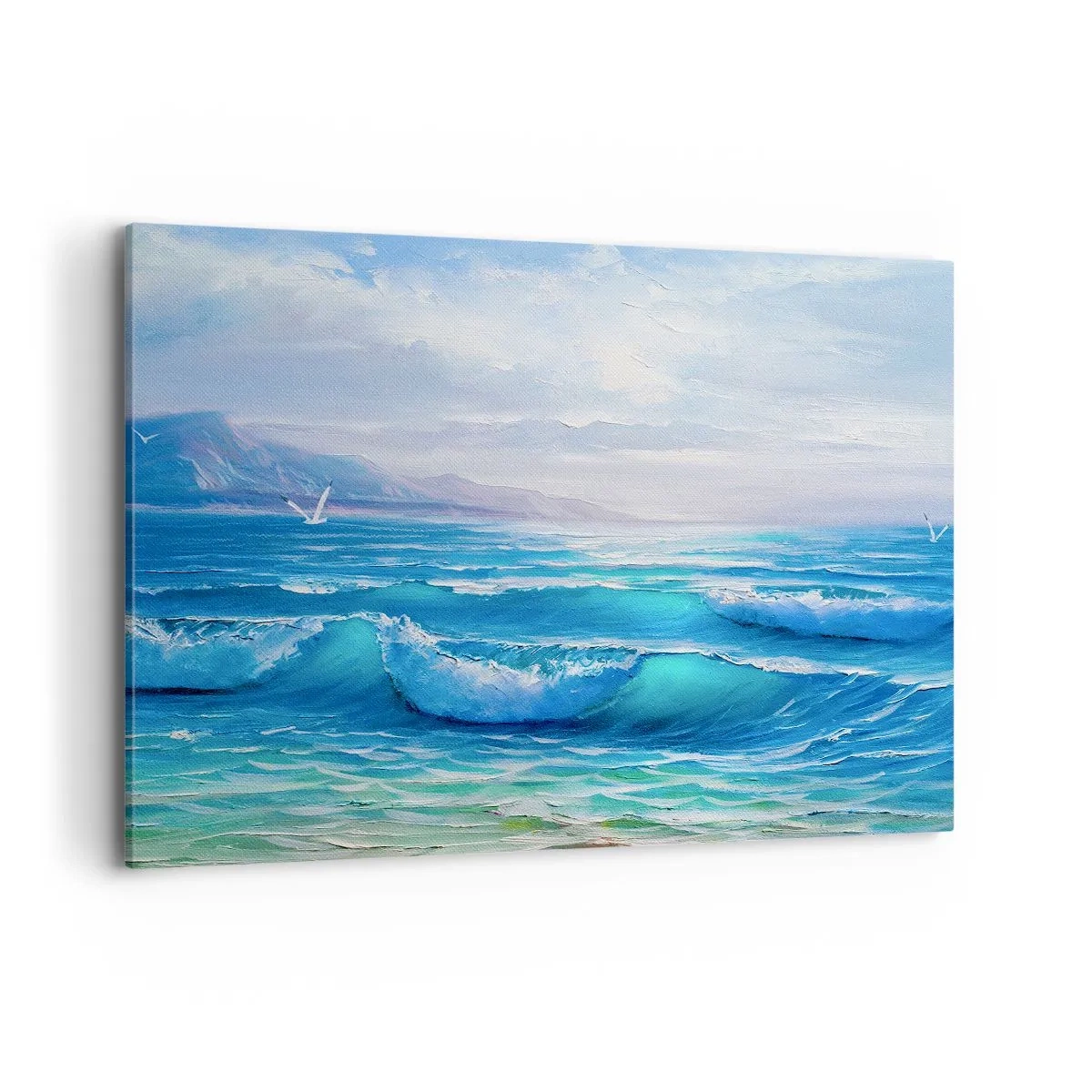 Impression sur toile - Image sur toile - Un paysage marin pittoresque avec des vagues et un ciel bleu - 100x70cm - Il apporte un soulagement - Décoration murale moderne pour le salon et la chambre ARTTOR