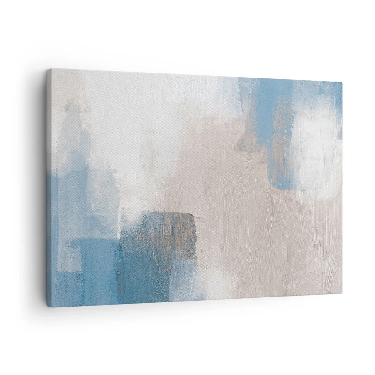 Impression sur toile - Image sur toile - Formes abstraites dans les tons de bleu et de beige - 70x50cm - Abstraction rose derrière un rideau de bleu - Décoration murale moderne pour le salon et la chambre ARTTOR