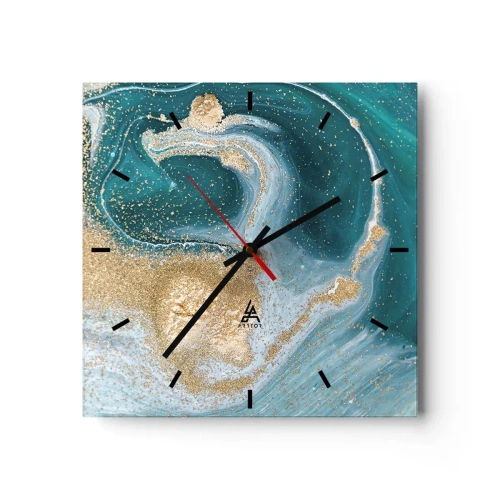 Horloge murale - Pendule murale - Tourbillon d'or et de turquoise - 40x40 cm