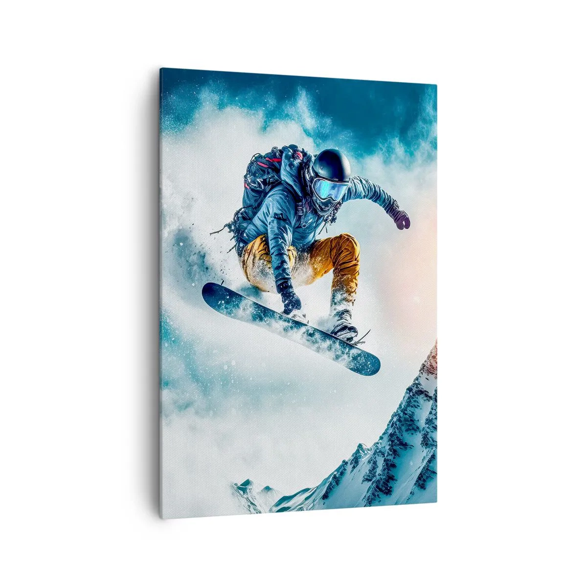 Impression sur toile - Image sur toile - Un snowboarder survole des montagnes enneigées - 70x100cm - Des émotions extrêmes - Décoration murale moderne pour le salon et la chambre ARTTOR