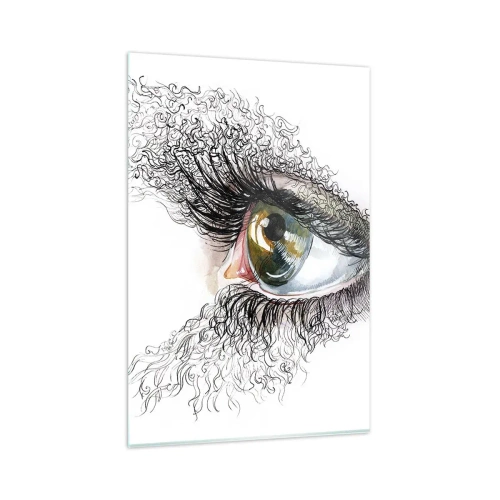 Impression sur verre - Image sur verre - Un œil artistique avec un iris jaune-vert et des détails complexes. - 80x120cm - Regarde droit dans l'âme - Décoration murale moderne pour le salon et la chambre ARTTOR
