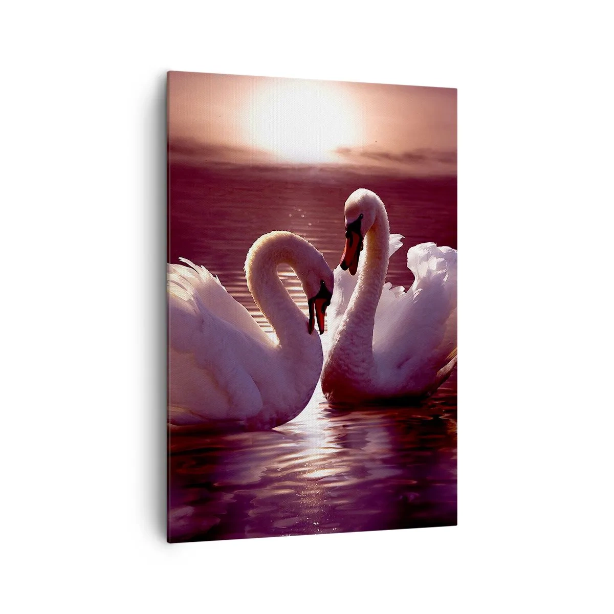 Impression sur toile - Image sur toile - Deux cygnes sur un lac calme au coucher du soleil - 70x100cm - Jusqu'à ce que la mort nous sépare - Décoration murale moderne pour le salon et la chambre ARTTOR