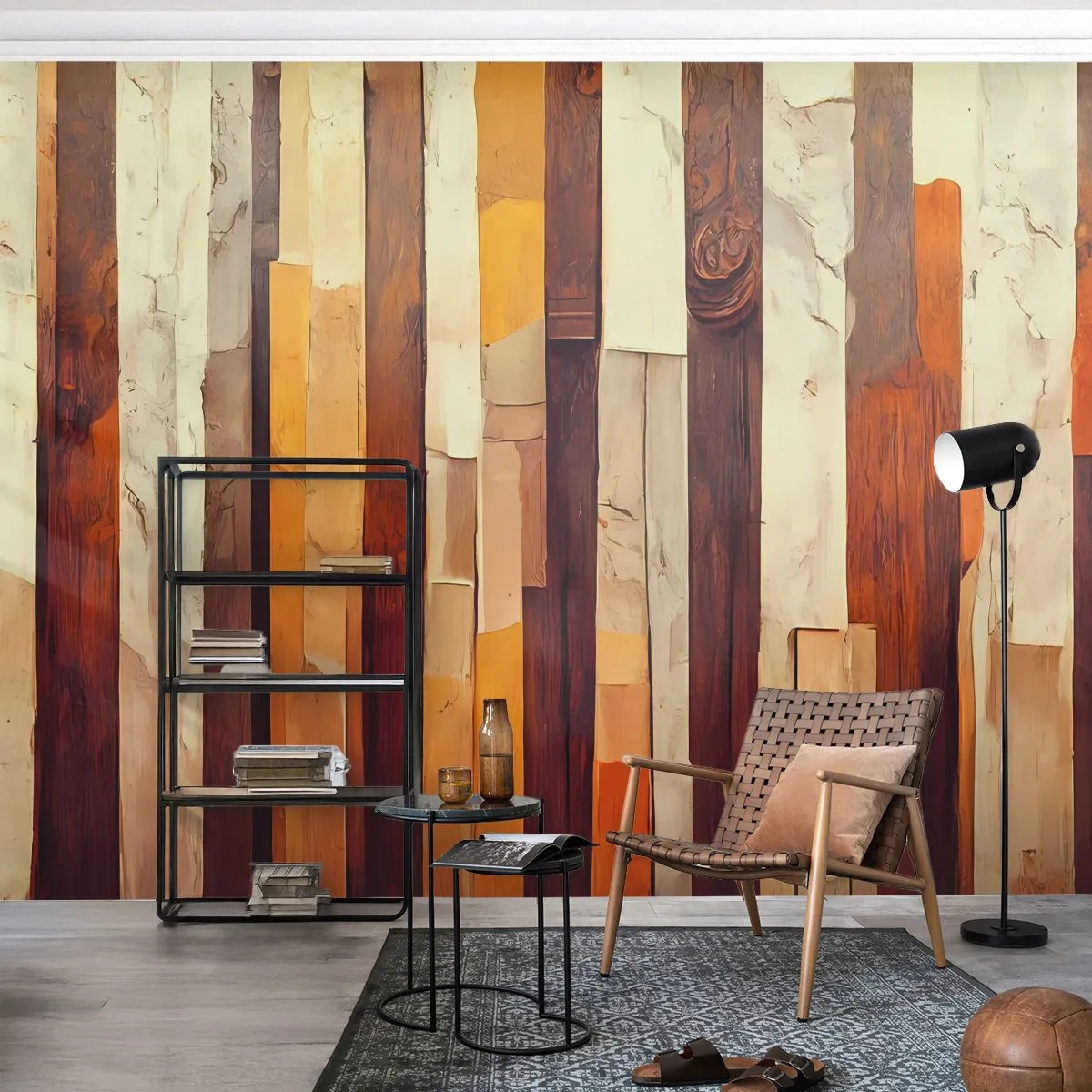 Papier Peint Photo Premium Sand - Rayures verticales ressemblant à des troncs d'arbres aux couleurs chaudes - 100x70cm - Hymne des arbres forestiers - Décoration murale moderne pour le salon et la chambre ARTTOR