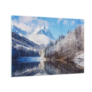 Impression sur verre - Image sur verre - Paysage d'hiver avec des montagnes et un lac gelé - 70x50cm - Protecteur de la neige - Décoration murale moderne pour le salon et la chambre ARTTOR