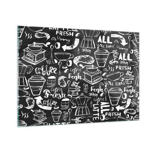Impression sur verre - Image sur verre - Graphiques et lettrages de café sur fond noir dans un style rétro - 100x70cm - Tout ce dont tu as besoin c'est… - Décoration murale moderne pour le salon et la chambre ARTTOR