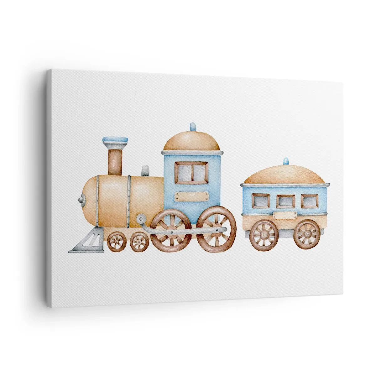 Impression sur toile - Image sur toile - Dessin d'un train aux tons pastel sur fond blanc - 70x50cm - Il est à la gare... - Décoration murale moderne pour le salon et la chambre ARTTOR