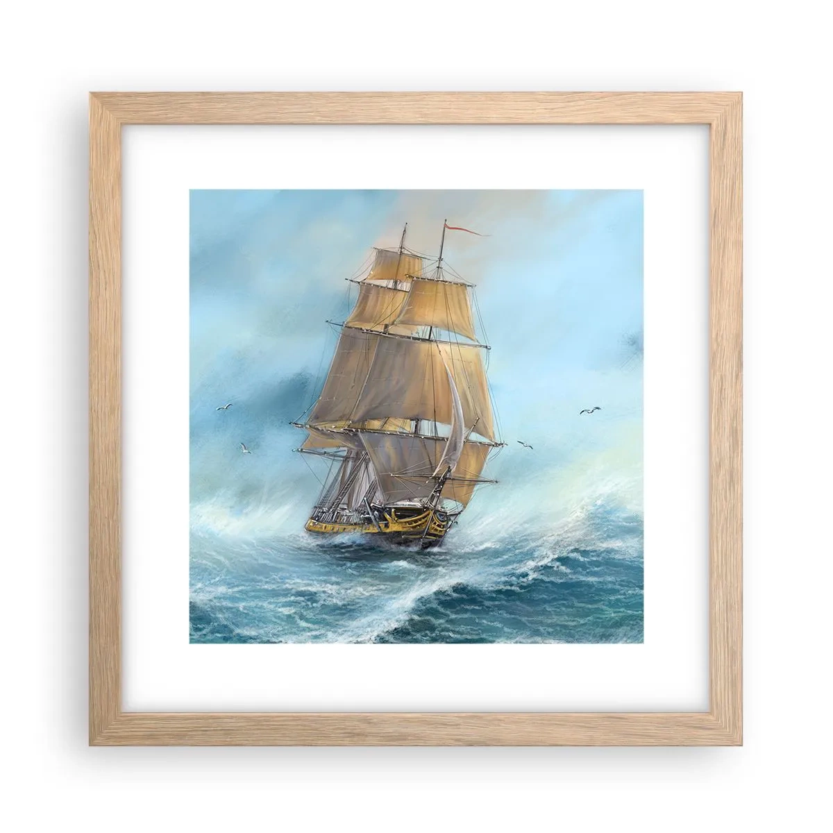 Affiche dans un chêne clair - Poster - Se précipitant sur les vagues - 30x30 cm