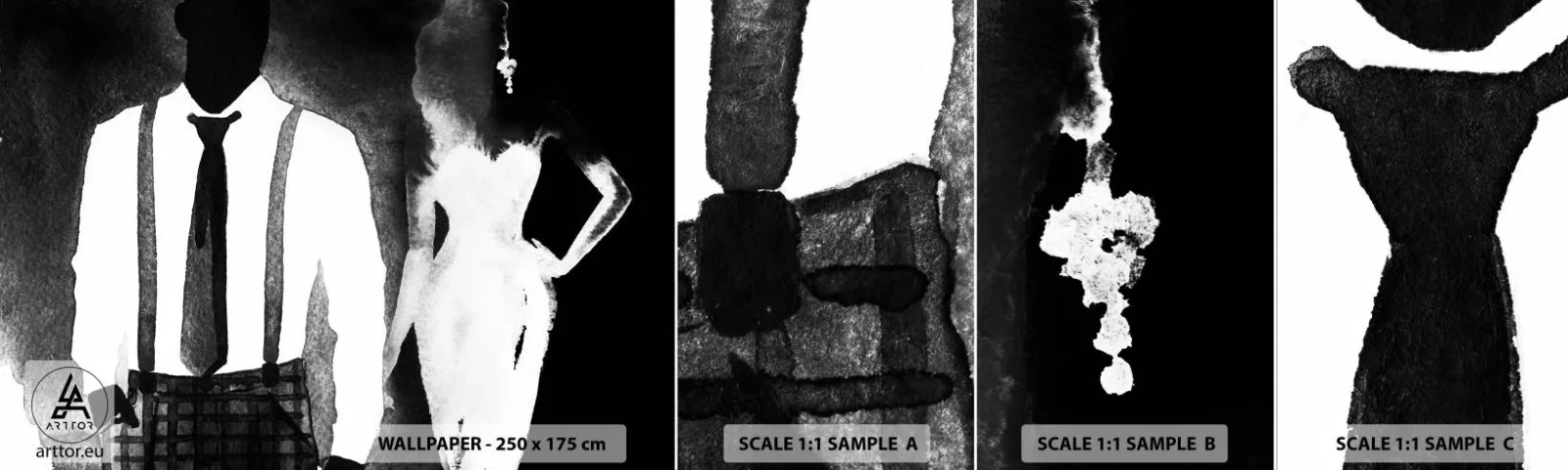 Échantillon De Papier Peint Standard Eco - Ambiance noire - Abstraction, Femme et Homme, Mode - 100x30 cm