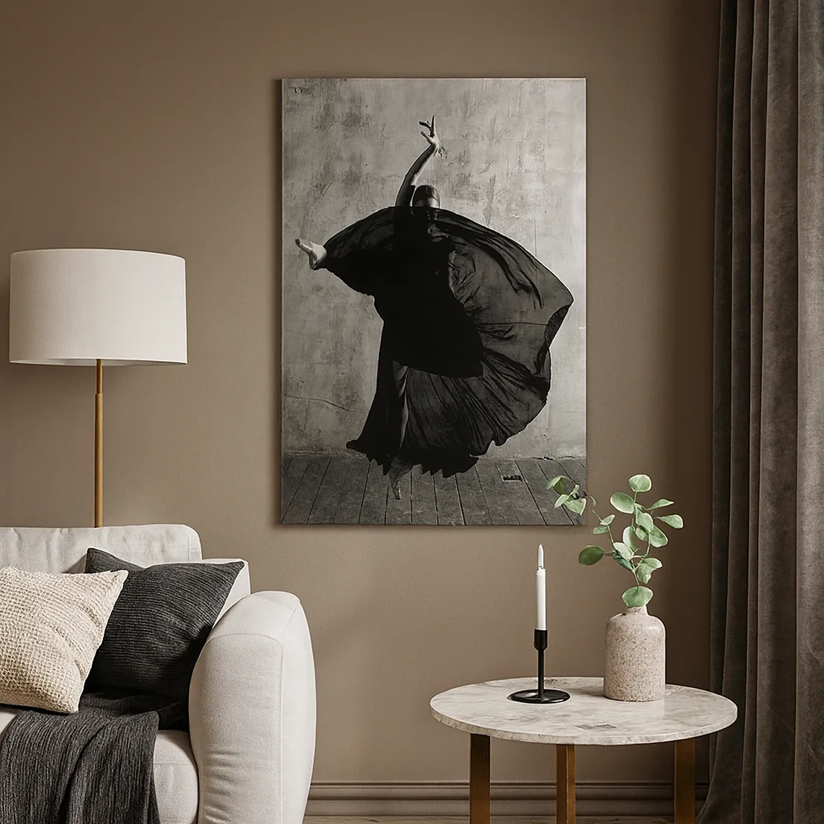 Impression sur toile - Image sur toile - Silhouette noire et blanche d'une danseuse en mouvement sur fond de mur - 50x70cm - Pas plein de passion - Décoration murale moderne pour le salon et la chambre ARTTOR