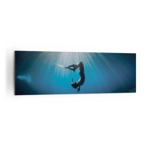Impression sur toile - Image sur toile - Un plongeur flottant dans un faisceau de lumière sous l'eau - 160x50cm - Dans sous-marine - Décoration murale moderne pour le salon et la chambre ARTTOR