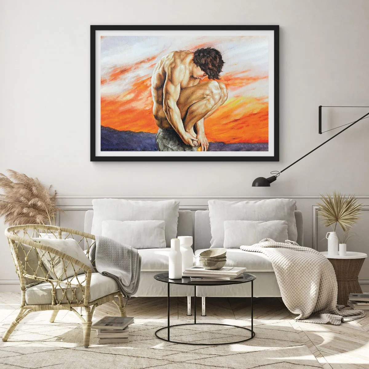 Affiche dans un cadre noir - Poster - Plongé dans ses pensées - 40x30 cm