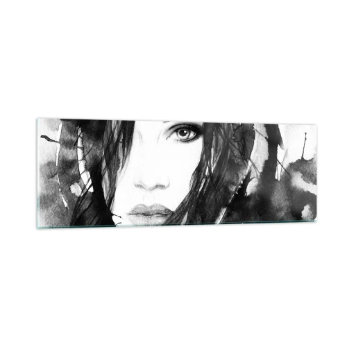 Impression sur verre - Image sur verre - Portrait d'une dame en noir et blanc - 90x30 cm