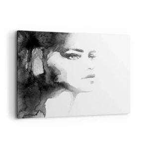 Impression sur toile - Image sur toile - Un portrait subtil d'une femme dans des tons de noir et blanc - 100x70cm - Fait de mystère et de brouillard - Décoration murale moderne pour le salon et la chambre ARTTOR