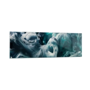 Impression sur verre - Image sur verre - Vagues abstraites dynamiques dans des tons de bleu et de blanc - 160x50cm - Mouvement des couleurs - Décoration murale moderne pour le salon et la chambre ARTTOR