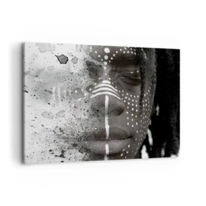 Impression sur toile - Image sur toile - Portrait de visage artistique avec des motifs blancs abstraits - 100x70cm - Découvrez l'esprit primal - Décoration murale moderne pour le salon et la chambre ARTTOR