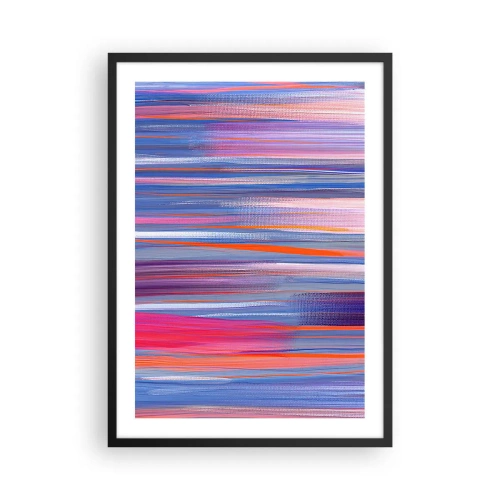 Affiche dans un cadre noir - Poster - Lignes horizontales abstraites dans des tons de bleu et de rose - 50x70cm - Ascension - Décoration murale moderne pour le salon et la chambre ARTTOR