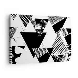 Impression sur toile - Image sur toile - Motifs géométriques de forme minimaliste en noir et blanc - 70x50cm - Pluie de triangles - Décoration murale moderne pour le salon et la chambre ARTTOR