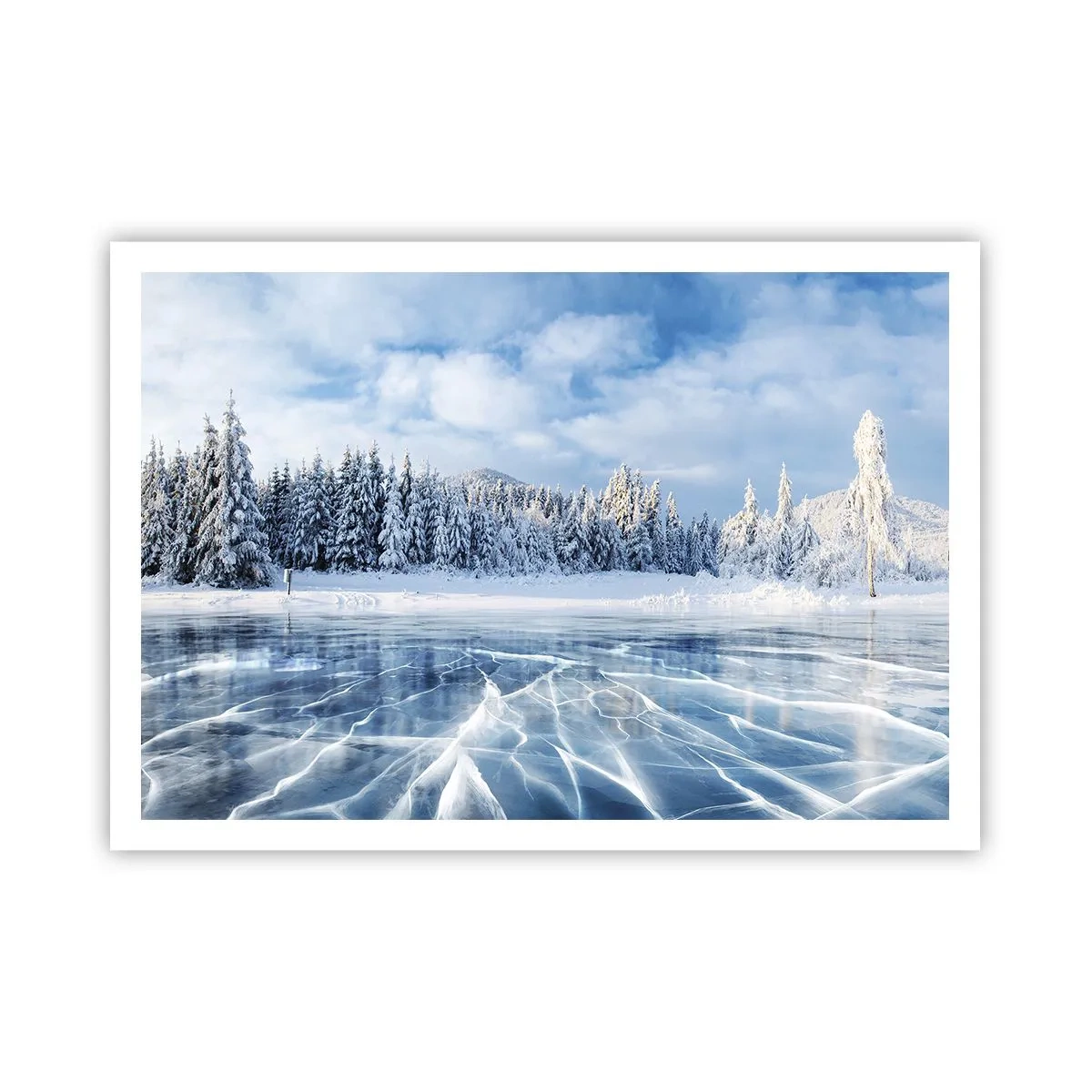 Affiche - Poster - Un lac gelé entouré d'une forêt enneigée - 100x70cm - Vue éblouissante et cristalline - Décoration murale moderne pour le salon et la chambre ARTTOR