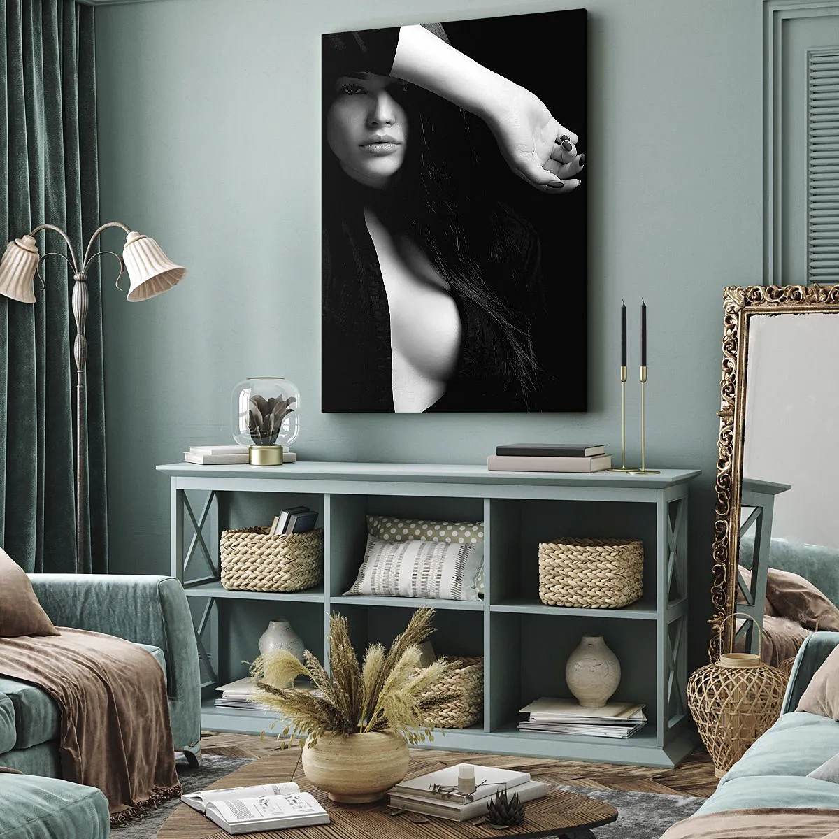 Impression sur toile - Image sur toile - Portrait élégant d'une femme en noir et blanc - 50x70cm - École de séduction - Décoration murale moderne pour le salon et la chambre ARTTOR