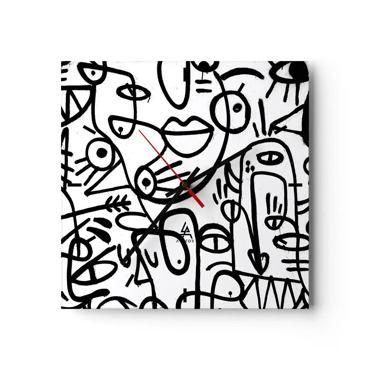 Horloge murale - Pendule murale - Dessins abstraits en noir et blanc avec des motifs faciaux - 30x30cm - Visages et mirages - Décoration murale moderne pour le salon et la chambre ARTTOR