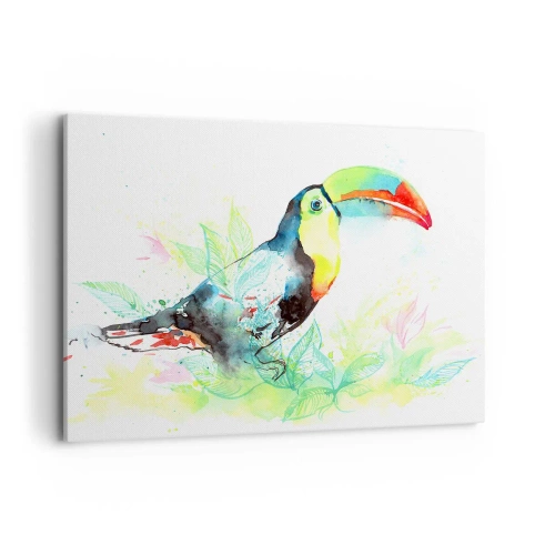 Impression sur toile - Image sur toile - Illustration à l'aquarelle d'un toucan sur fond tropical - 100x70cm - Aussi coloré que l'Amérique du Sud - Décoration murale moderne pour le salon et la chambre ARTTOR