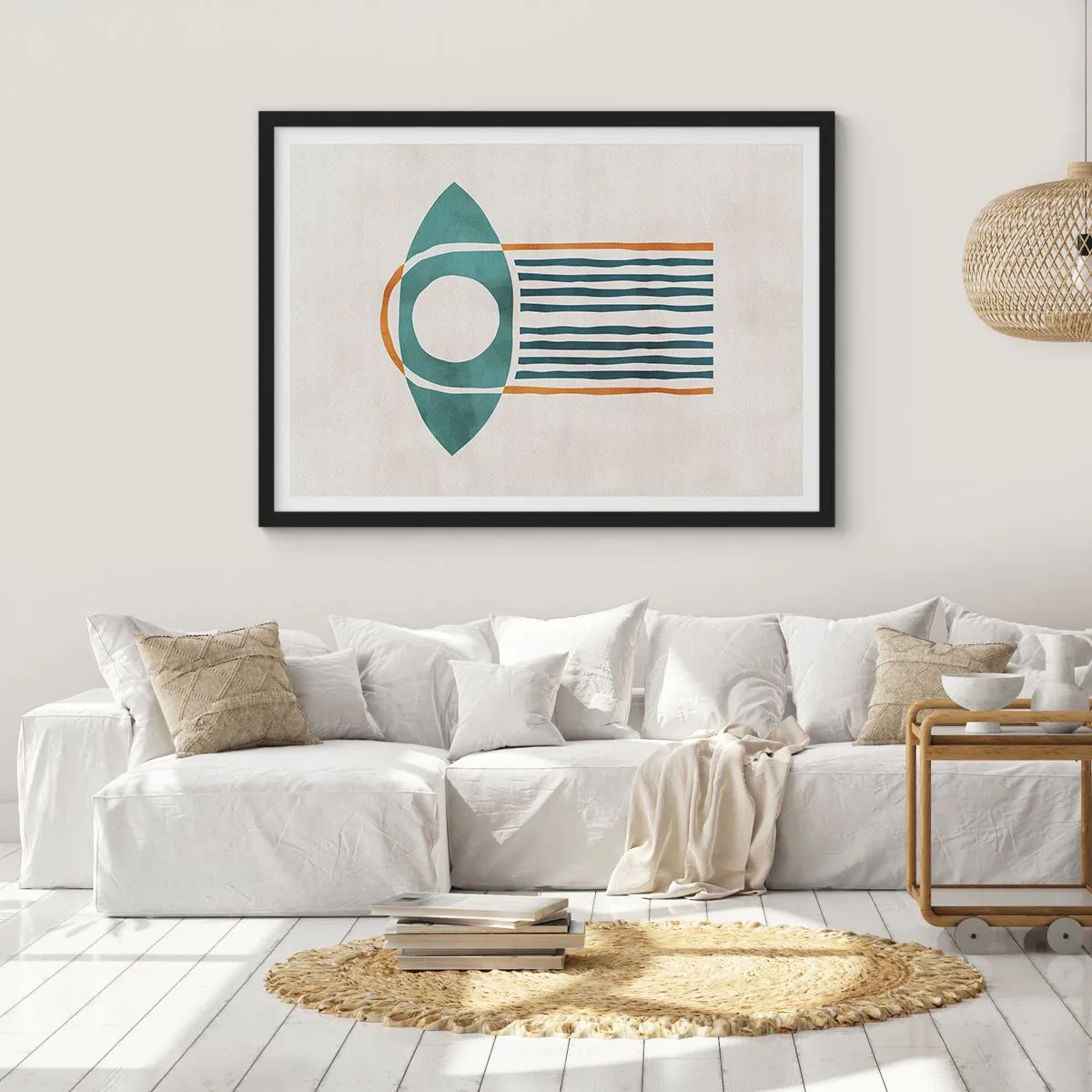 Affiche dans un cadre noir - Poster - Motif géométrique dans les tons de vert et d'orange - 100x70cm - Signes et rituels - Décoration murale moderne pour le salon et la chambre ARTTOR