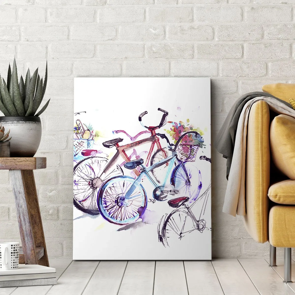 Impression sur toile - Image sur toile - Vélos colorés dans un style aquarelle artistique - 50x70cm - Congrès du club Antymoto - Décoration murale moderne pour le salon et la chambre ARTTOR