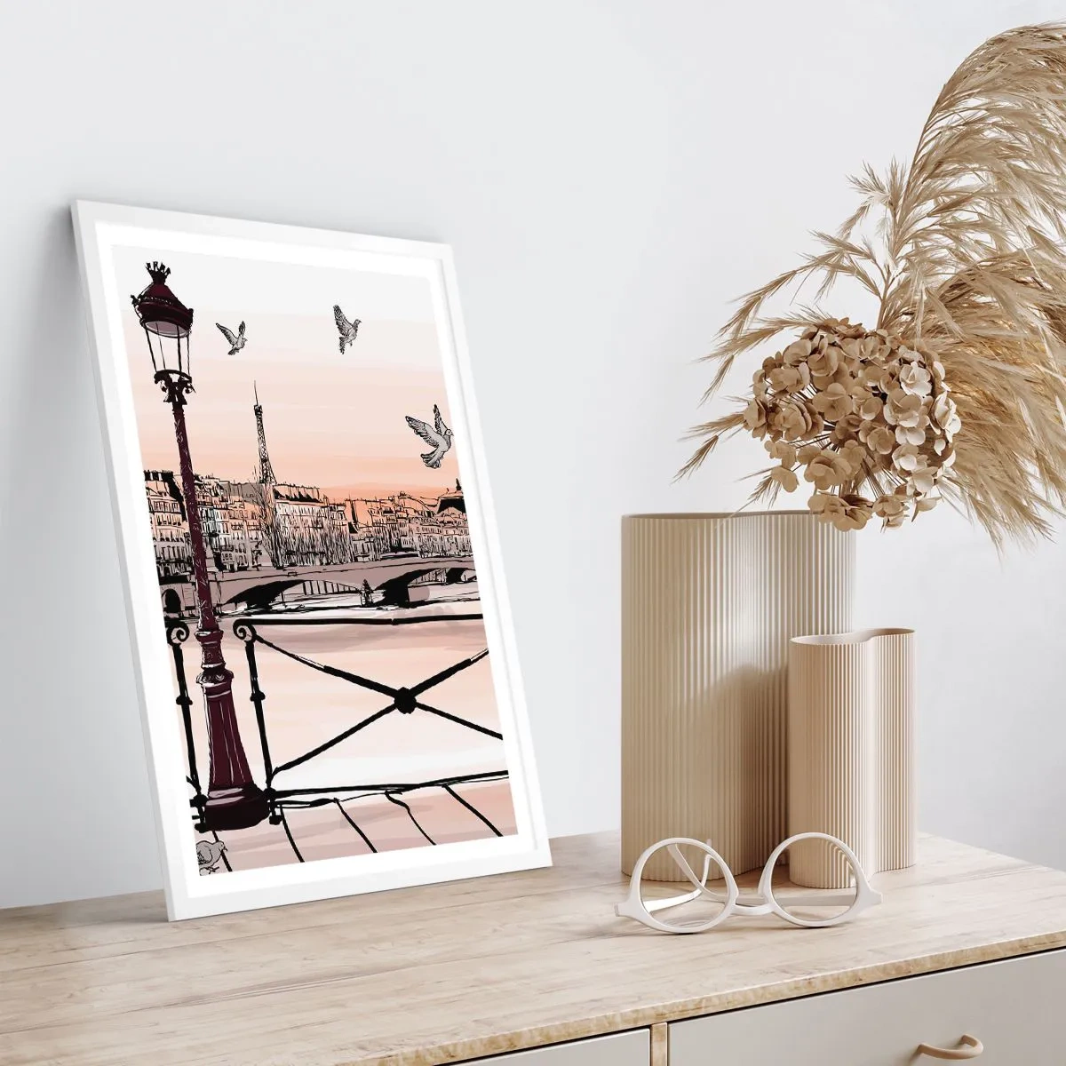 Affiche dans un cadre blanc - Poster - Sur les toits de Paris - 70x100 cm