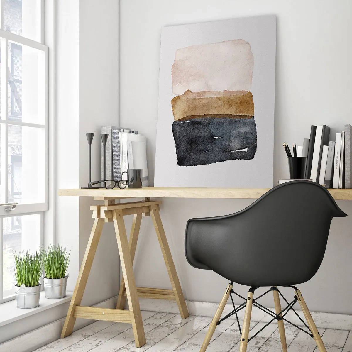 Impression sur verre - Image sur verre - Taches abstraites dans les tons de noir, marron et beige - 50x70cm - Composition de couleurs de la terre - Décoration murale moderne pour le salon et la chambre ARTTOR