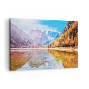 Impression sur toile - Image sur toile - Paysage de montagne d'automne avec un lac - 120x80cm - C'est déjà le printemps à la montagne - Décoration murale moderne pour le salon et la chambre ARTTOR