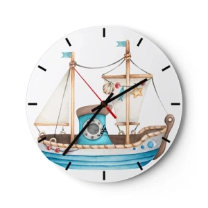 Horloge murale - Pendule murale - Voilier illustré pour enfants avec décorations nautiques - 30x30cm - Ohé, l'aventure ! - Décoration murale moderne pour le salon, la cuisine et la chambre ARTTOR
