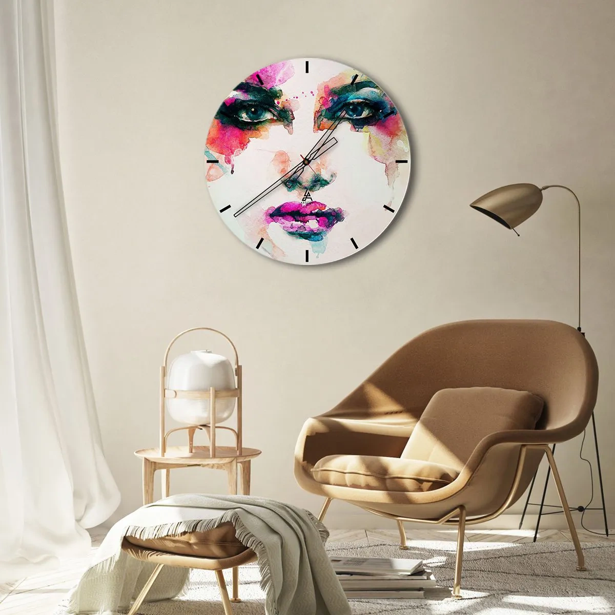 Horloge murale - Pendule murale - Un portrait peint avec un arc-en-ciel - 30x30 cm