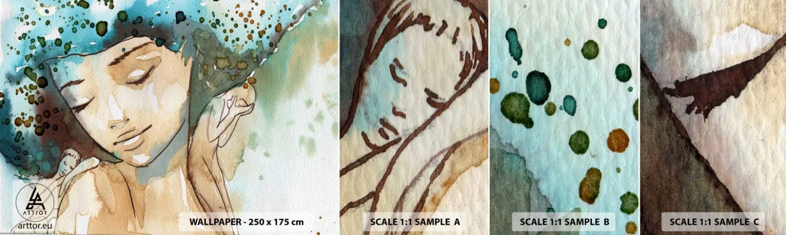 Échantillon de Papier Peint Autocollant Deluxe Sticker - Lady in blue - Abstraction, Femme, Visage de femme - 100x30 cm