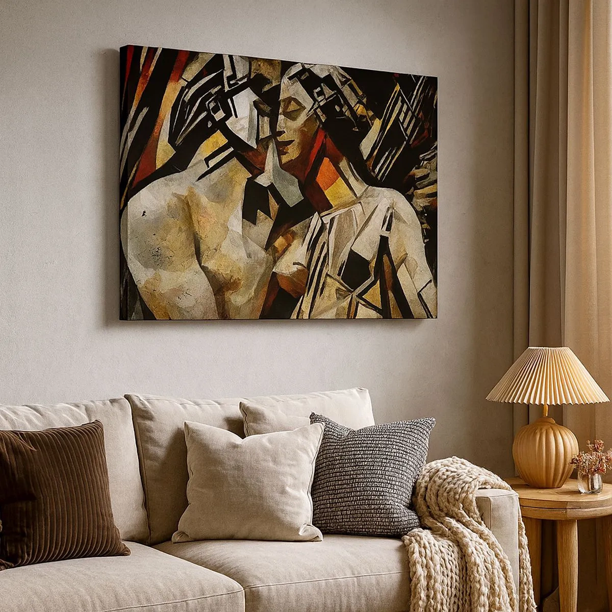 Impression sur toile - Image sur toile - Composition abstraite avec des silhouettes dans une forme dynamique - 70x50cm - Un baiser sculptural - Décoration murale moderne pour le salon et la chambre ARTTOR