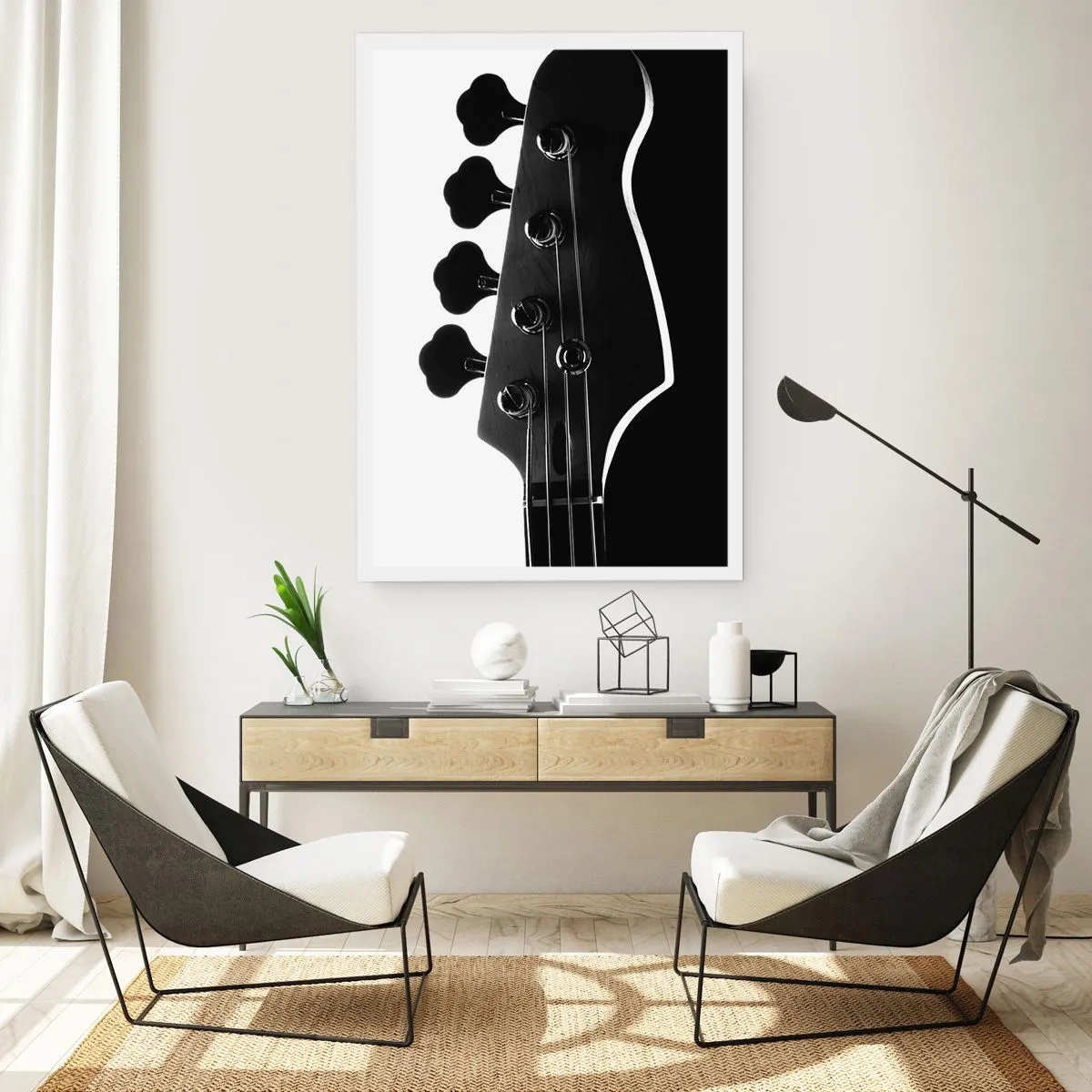 Affiche - Poster - Un thème musical minimaliste en noir et blanc avec une guitare électrique. - 50x70cm - Silence de roche - Décoration murale moderne pour le salon et la chambre ARTTOR