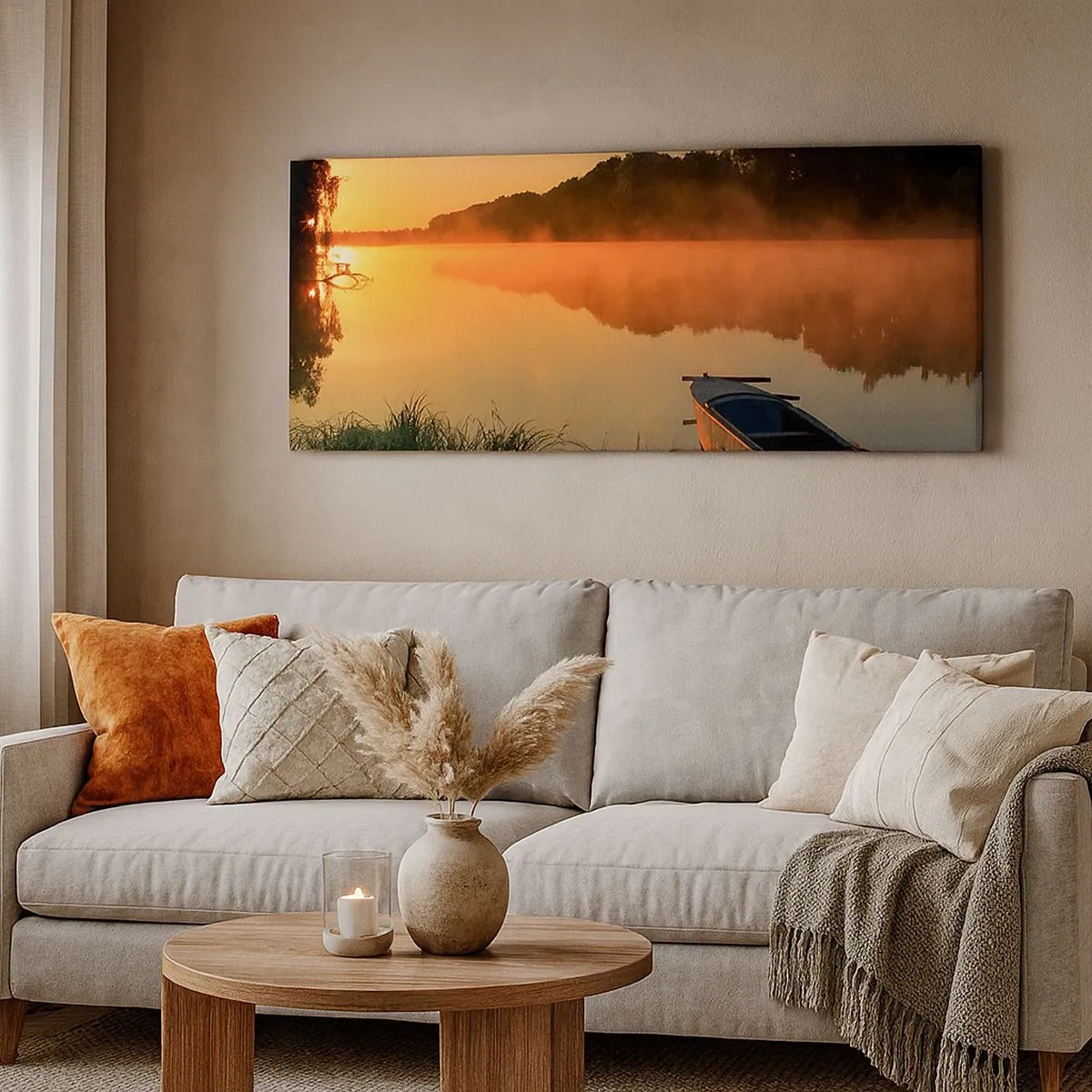 Impression sur toile - Image sur toile - Lever du soleil sur l'eau comme un miroir - 100x40 cm